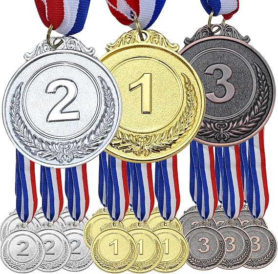 GOLDGE 18 Award Medals, 2 Inch Gold, Silver and Bronze Prizes for Winners | 1st 2nd 3rd Place Medals with Neck Ribbon, Ideal for Sports, Competitions, Parties, Spelling Bees & Olympics