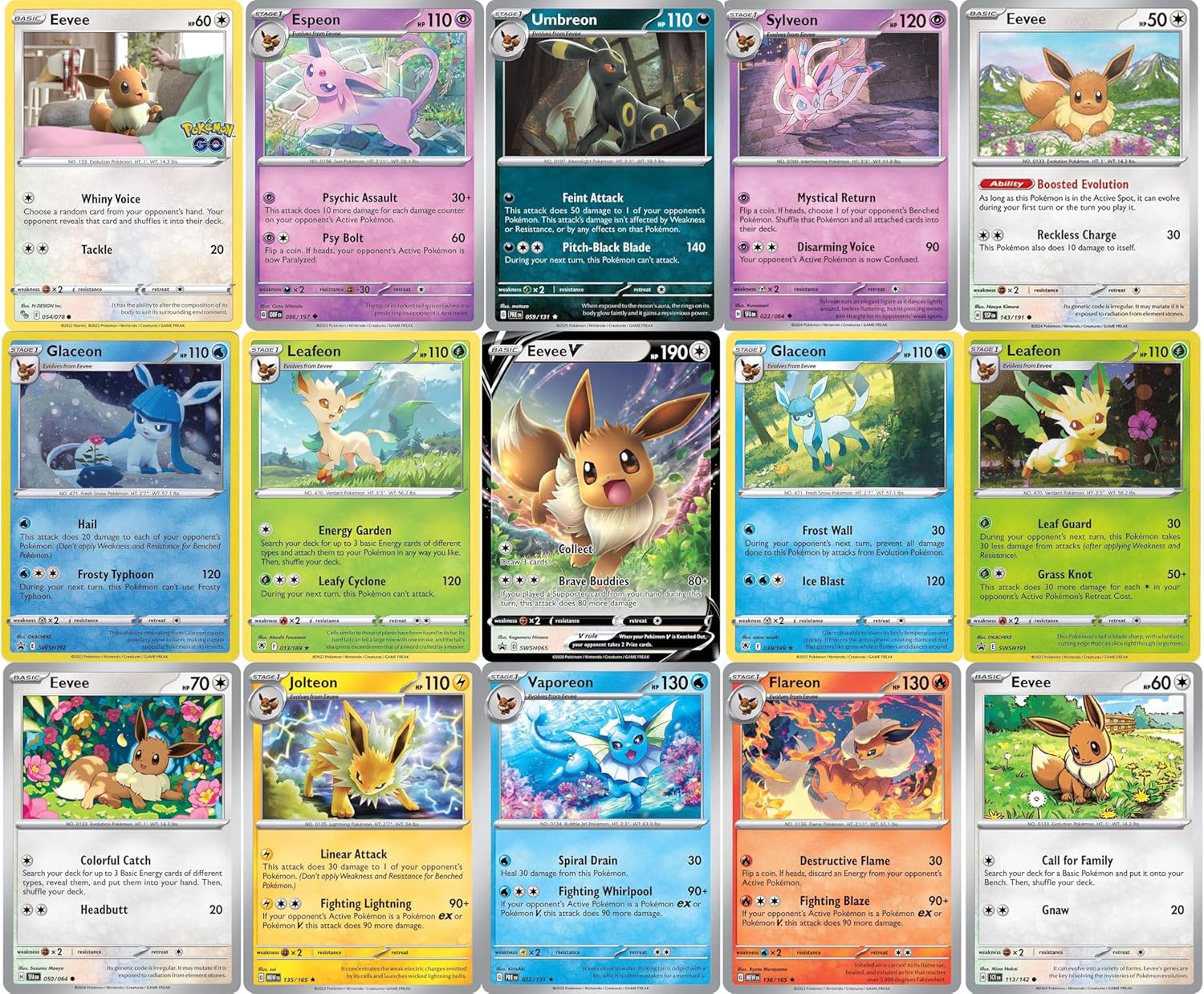 Pokemon Eevee Card Bundle -  1 Ultra Rare - 5 Eeveelution Holofoil Cards - No Duplicates