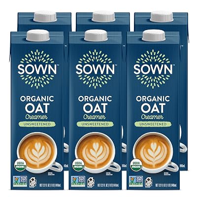 SOWN Organic Oat Creamer Unsweetened - Barista Oat Milk Non Dairy Coffee Creamer - Plant Based, Dairy-Free, Vegan, 0g Added Sugar, Gluten-Free, Non-GMO, Shelf Stable - 32oz Pack of 6