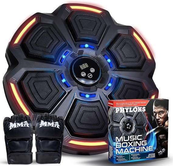 PHYLOKSTM Music Boxing Machine with Gloves, 9 Speeds & 9 Modes, Bring The Boxing Arena Home with Smart Reflex Lights, Music Punching Trainer for Home Fitness & Fun