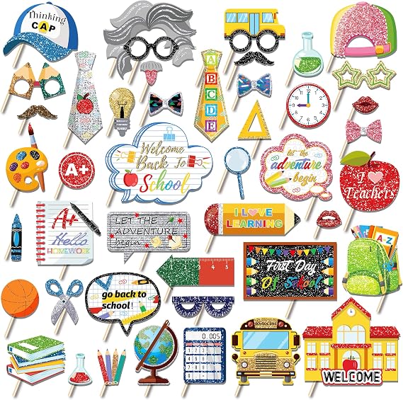 45PCS Back to School Party Photo Booth Props Supplies First Day of School Party Decoration
