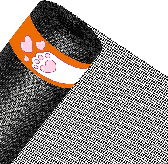 MAGZO Pet Proof Window&Door Screen Replacement Mesh, 48" W x 99" L, Black | Best Vinyl Coated Polyester Dog Cat Resistant Heavy Duty, Net Netting Curtain Wire Roll Repair Kit for Patio/Porch/Sliding