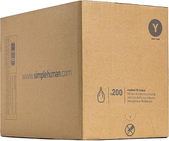 simplehuman Code Y 200 Count, Genuine Custom Fit Liners, Drawstring Trash Bags, 30 Liter / 8 Gallon, White