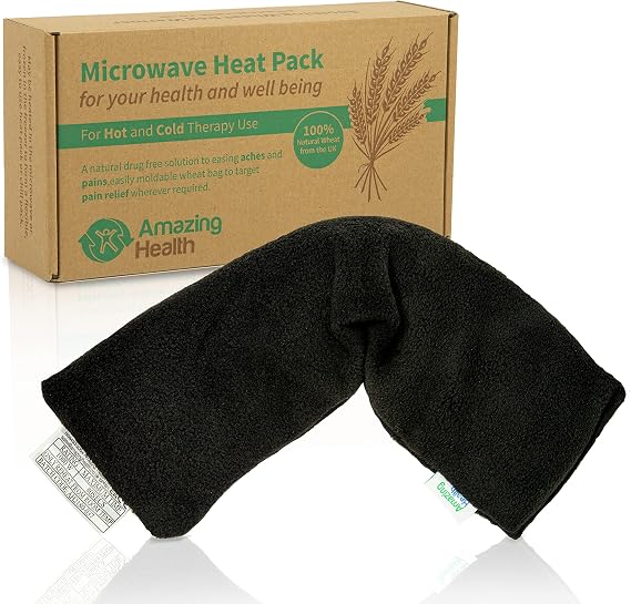 Amazing Health Unscented Wheat Bags Microwavable Heat Pack - Soft Black Fleece, Made in UK, 42cm Long, Heat Pad for Pain Relief