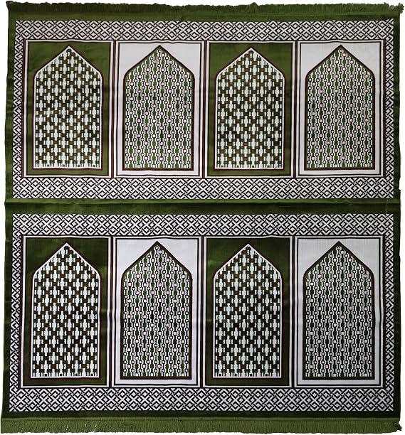 Modefa Muslim Prayer Rug - Multi Person Praying Carpet - 8 Person, Green #2 | For Large Group Family Prayers, Salah Mat, Plush Velvet, Janamaz