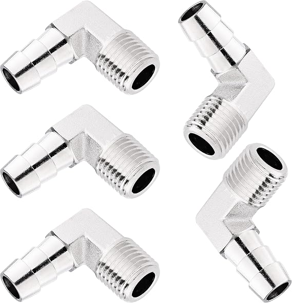 LTWFITTING Nickel Plating 90 Degree Elbow Brass Barb Fitting 3/8-Inch ID Hose x 1/4-Inch Male NPT Gas (Pack of 5)