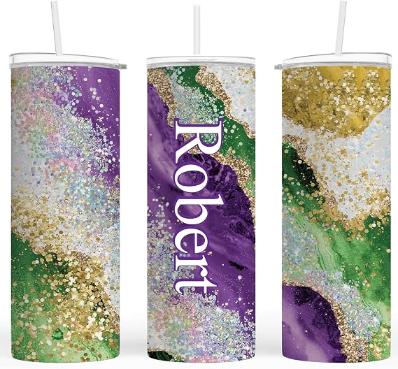 20oz Mardi Gras Tumbler | Stainless Steel Insulated Cup | Keeps Drinks Cold/Hot | Marble Effect | Customizable