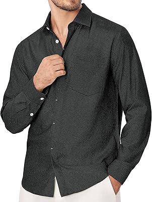 Lion Nardo Linen Mens Dress Shirts Long Sleeve Linen Dress Shirts for Men Casual Linen Shirts for Men Button Down Shirt
