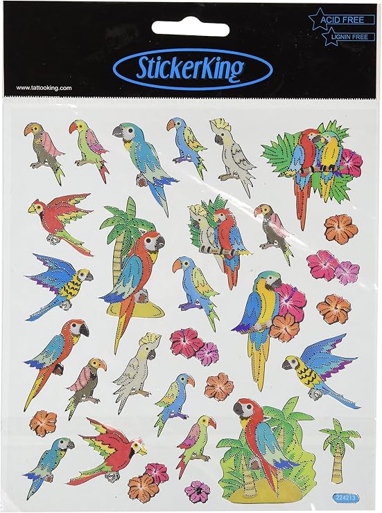 Tattoo King Multi-Colored Stickers-Parrots