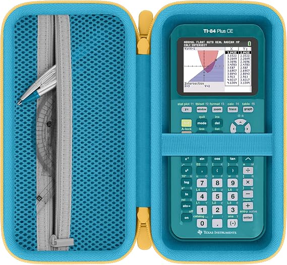 Hard Case for Texas Instruments TI-84 Evo/TI-84 Plus CE Calculator | Fits for TI-84 Evo/TI-84 Plus CE/TI-84 Plus/TI-Nspire CX II CAS/TI-Nspire CX II Calculator, Blue Case+Yellow Zipper