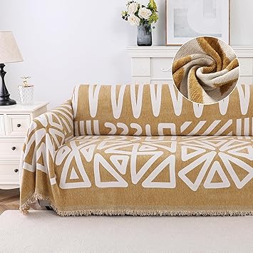 Turquoize Boho Couch Cover Soft Thick Chenille Sofa Cover L Shape Sofa Slipcover Pet Friendly Couch Cover for 3 Cushion Couch Anti-Slip Sectional Sofa Cover For Dogs, Thick, Dirt Resistant, 71" x 134"