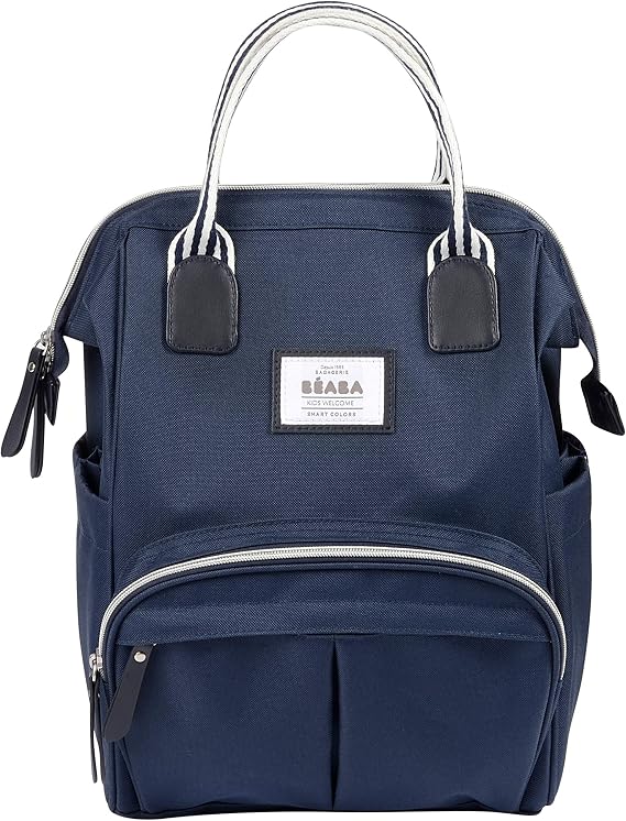 BEABA Wellington Diaper Bag Backpack, Mom Dad Diaper Backpack, Girls Boys Multi-Function Baby Travel Bag with Changing Pad and Stroller Straps, (Navy)