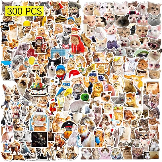 GTOTd Pet Animal Cute Cat Meme Funny Stickers(300Pcs) | Decal Gifts Merch Party Supplies Favors Decor Vinyls for Laptop Waterbottle Phone Teens Man Woman