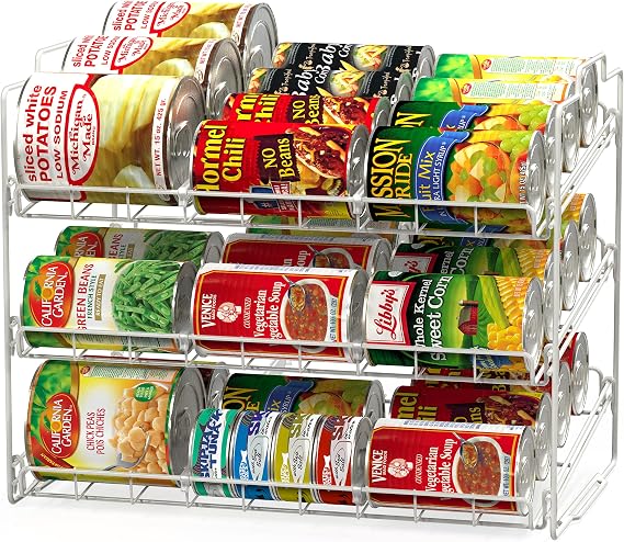 Deco Brothers Stackable Can Rack Organizer Holds Up to 36 Cans, White | for Kitchen and Pantry