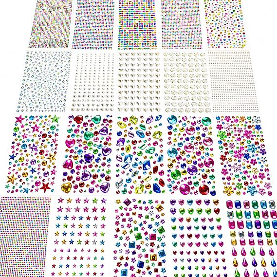BALABALA 7700pcs Gem Stickers for Kids, Self Adhesive Rhinestone Jewel Stickers, 3D Acrylic Gems Heart Star Round for Craft Face Nail Decor, Children Party Supplies Classroom Reward