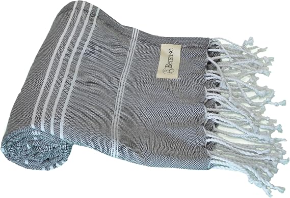 Bersuse Beach Towels Peshtemal Turkish Towels Anatolia Collection Premium Turkish Beach Towel, 100% Cotton, Large, Quick-Dry, Sand-Free, Lightweight - 37x70 Inches, Anthracite