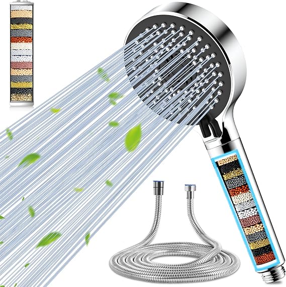 Magichome 20 Stage Filter Shower Head and 1.5M Hose, 5 Modes | Water Softener Showerhead Removes Chlorine &amp; Limescale, Universal DIY Fit with Replaceable Filters for Bathrooms