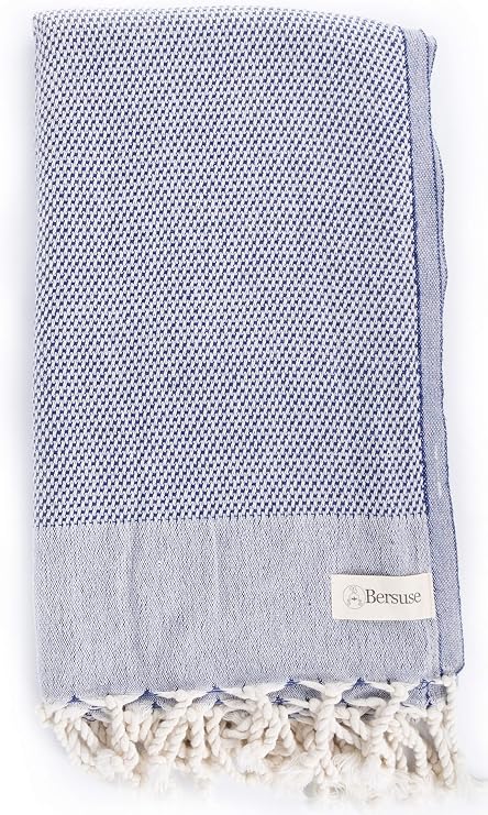 Bersuse 100% Cotton Ventura Premium Turkish Towel Beach Towel Bath Towel - Soft, Absorbent, Quick-Dry Peshtemal for Bath & Beach Towels- 37x70 Inches, Dark Blue
