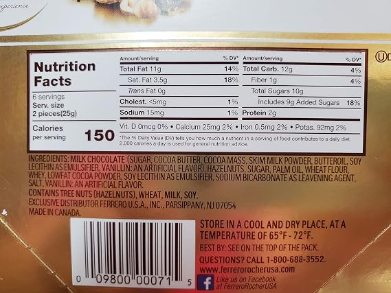 Ferrero Rocher Fine Hazelnut Chocolates, 5.3 Oz 12 pieces ( 2 PACK)