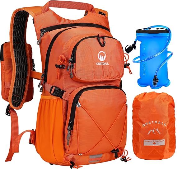 Hydration Backpack with 2L Water Bladder, 22L Waterproof Hiking Backpack with Rain Cover, Insulated Compartment for Running, Cycling, Walking, Camping &amp; Skiing