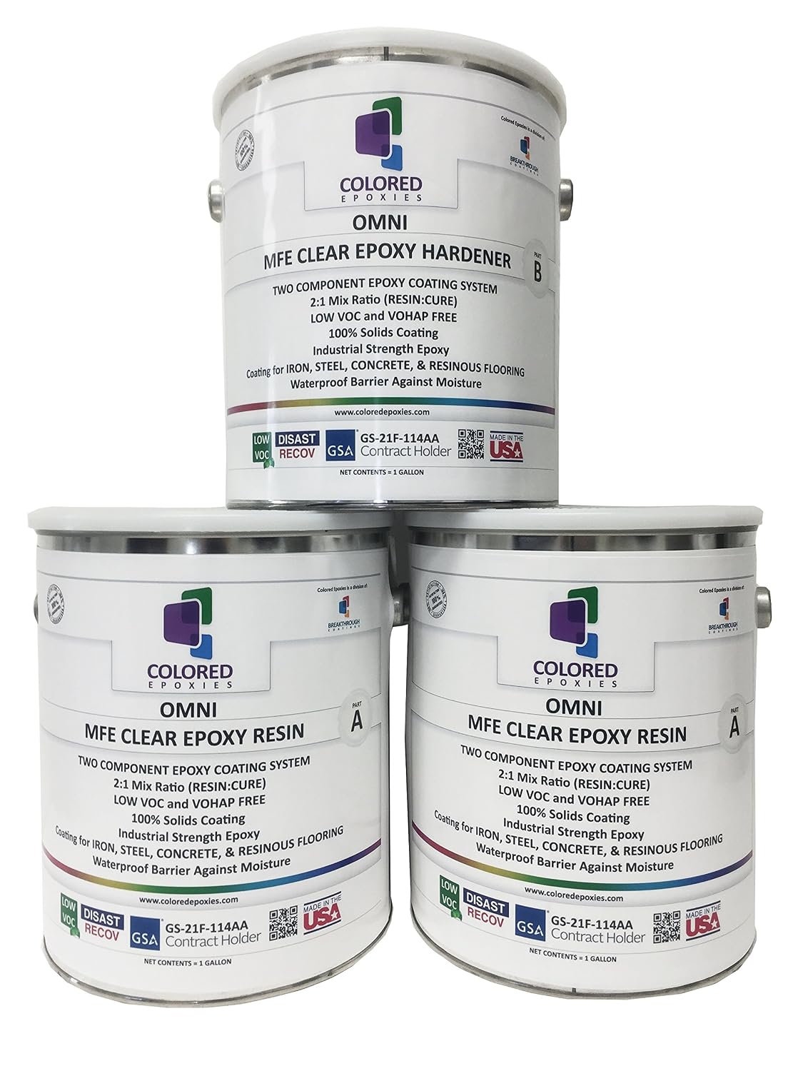 Coloredepoxies 10001 Clear Epoxy Resin Coating 100% Solids, High Gloss For Garage Floors, Basements, Concrete and Plywood. 3 Quart Kit