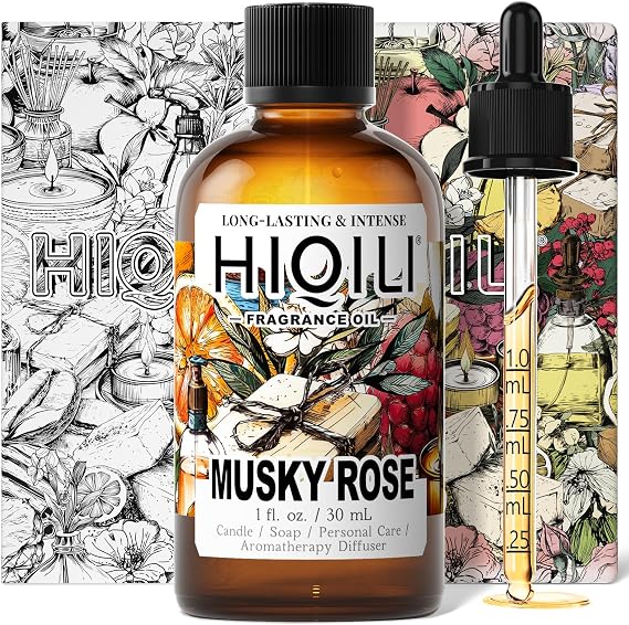 HIQILI Musky Rose Fragrance Oil for Diffuser, Candle & Perfume | Blending with Scented Home Decor DIY, Portable Travel Bottle for Hotel & Household Use 30mL / 1 fl.oz