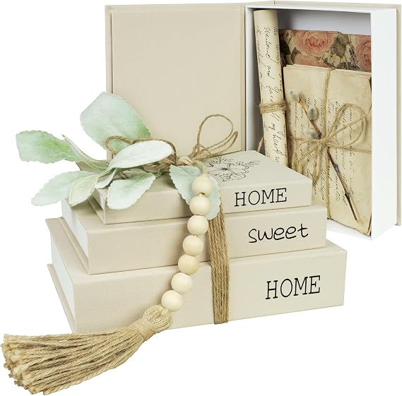 Decorative Storage Book Shaped Boxes Set for Farmhouse Modern Rustic Home Decor,Magnetic Gift Boxes,Hardcover Coffee Table Faux Books - Light Coffee