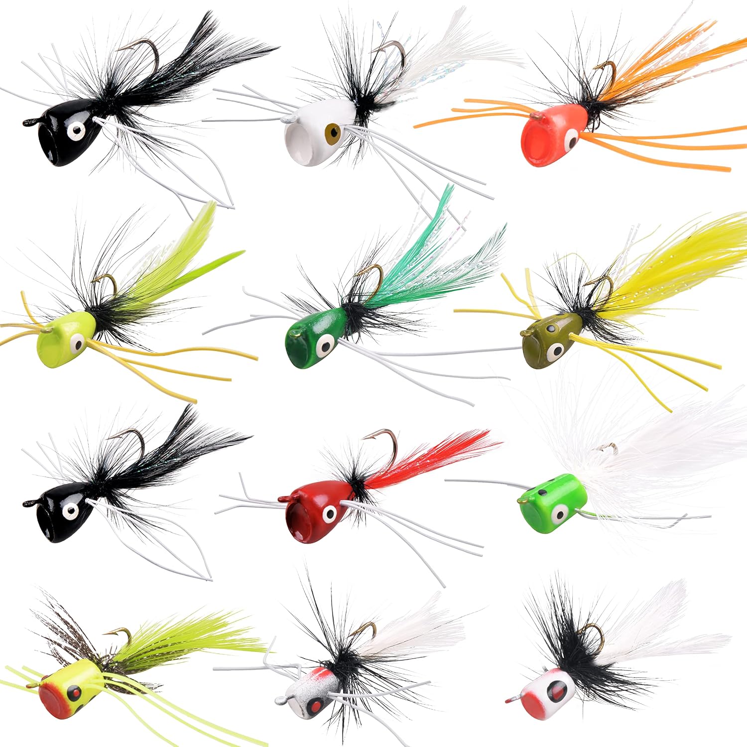 Fly Fishing Popper Lures Kit,Bass Popper Flies Dry Fly Fishing Flies Topwater Panfish Bluegill Popper Bait Bug with Hooks for Freshwater