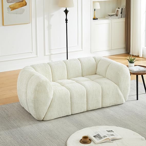 68" Quilted Cloud Comfort Sofa Chaise, Oversized Love Seat Sleeper with Curved Arm, Deep Seat Loveseat Couch for Apartment Living Space, Beige