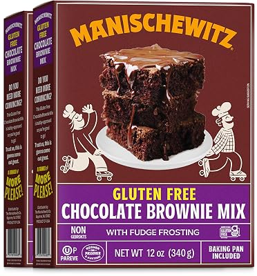 Manischewitz Gluten Free Chocolate Brownie Mix With Fudge Frosting 12oz 2 Pack | Grain Free, Kosher for Passover, Baking Pan Included!