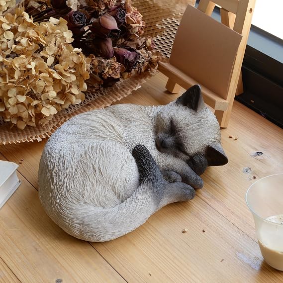 HI-LINE Sleeping Siamese Cat Statue