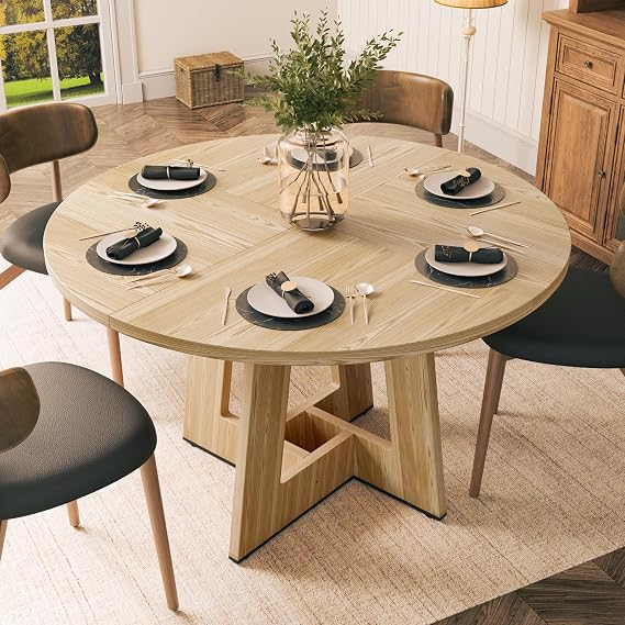 YOUDENOVA Round Dining Table Wooden Kitchen Table for 4–6 People, Circle Dining Room Tables 120cm for Living Room, Oak (Only Table)