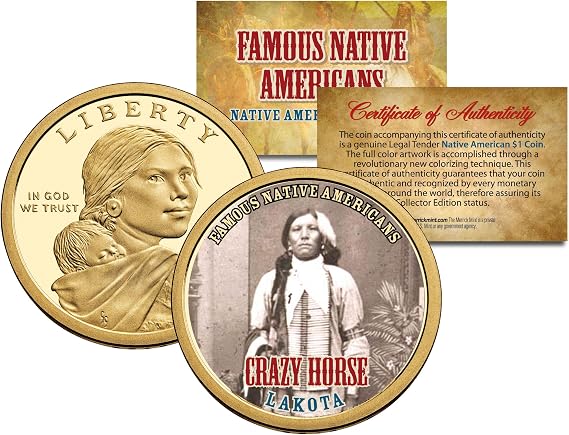 CRAZY HORSEFamous Native Americans Sacagawea Dollar US $1 Coin LAKOTA Indians