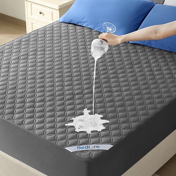 BEDLORE Waterproof Double Mattress Protector, Breathable TPU, Grey | Extra Deep Pocket, Brushed Microfiber, Hypoallergenic, Noiseless, Oeko-Tex Mattress Cover, Machine Washable
