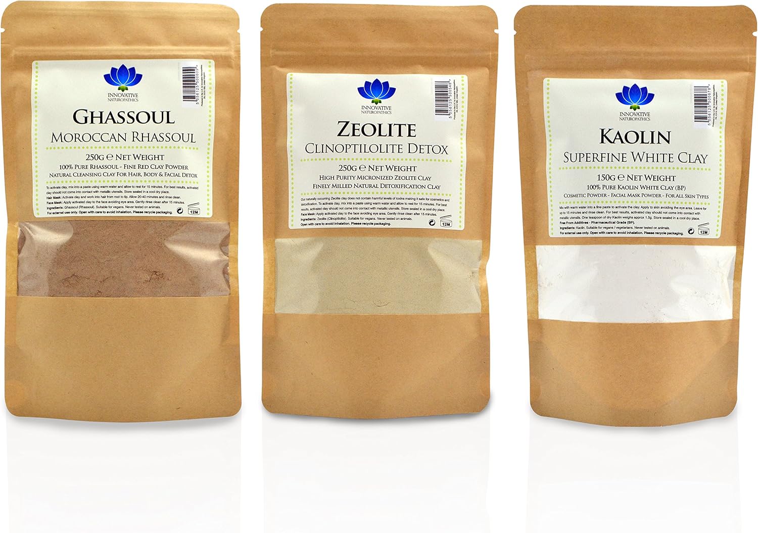 Healing Clay Detox Kit No. 3 - Rhassoul 250g  Zeolite 250g  Kaolin 150g