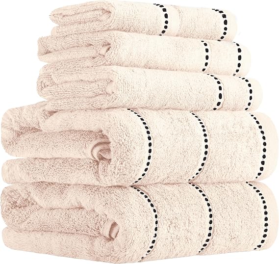 Lavish Home 6PC Towel Set - 525GSM 100% Cotton Bathroom Essentials with 2 Bath Towels, 2 Hand Towels, and 2 Wash Cloths - Absorbent Sheets for Bath, Shower, Gym, Spa, and Dorm Room (Beige)