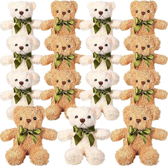 LYCN 15Pcs Small Teddy Bears Bulk, 25cm/10inch Stuffed Animals(White,Brown) | Cute Soft Bear Plush Teddy Toys, with Bow Tie, for Graduation, Birthday, Wedding,Christmas Party Gift