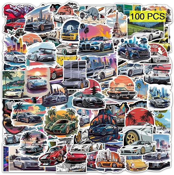GTOTd Sport Race Car JDM Stickers (100 pcs) | Gifts Super Car Sticker Merch Supplies Wall Art Room Decor Decals Vinyls for Laptop Waterbottle Phone Adults Teens Kids