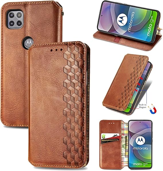 for Moto One 5G Ace Wallet Case,Folding Flip Case with Kickstand Credit Card Slot Magnetic Closure Protective Cover for Motorola Moto One 5G Ace -Brown