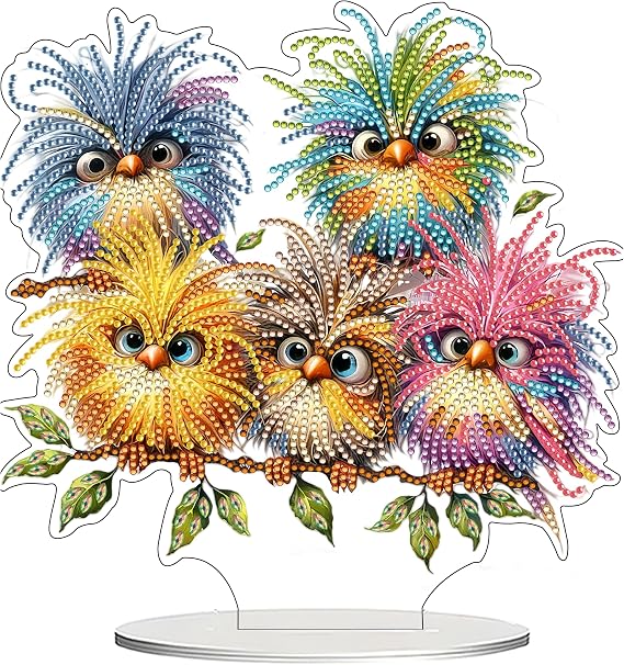 JJFox DIY Tabletop Diamond Art Painting Kit,Desktop Ornament Special Shaped Rhinestone Desk Placement Ornament,Home Stand Up Gem Painting Craft Kit,Gift,Double Sided (Bird)