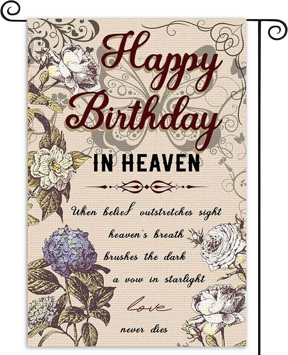 Happy Birthday in Heaven Garden Flags Funeral Memorial Flags Memorial Banner Heaven Birthday Remembrance Sign for Cemetery 12 x 18 inches Double Sided