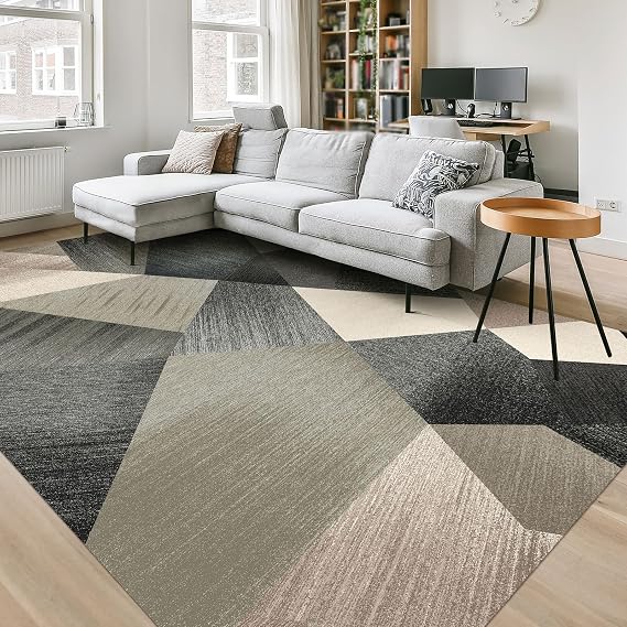 HOMFINE Washable Modern Area Rug - Geometric Style 10x13.9 Rugs for Living Room, Bedroom, Machine Washable Rug Soft Non Slip Non Shedding Area Rug - Green, 10'x13.9'