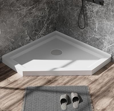 Goodyo 36 in. D x 36 in. W x 3.5 in. H Neo-Angle Shower Base, Corner Drain Shower Pan in White