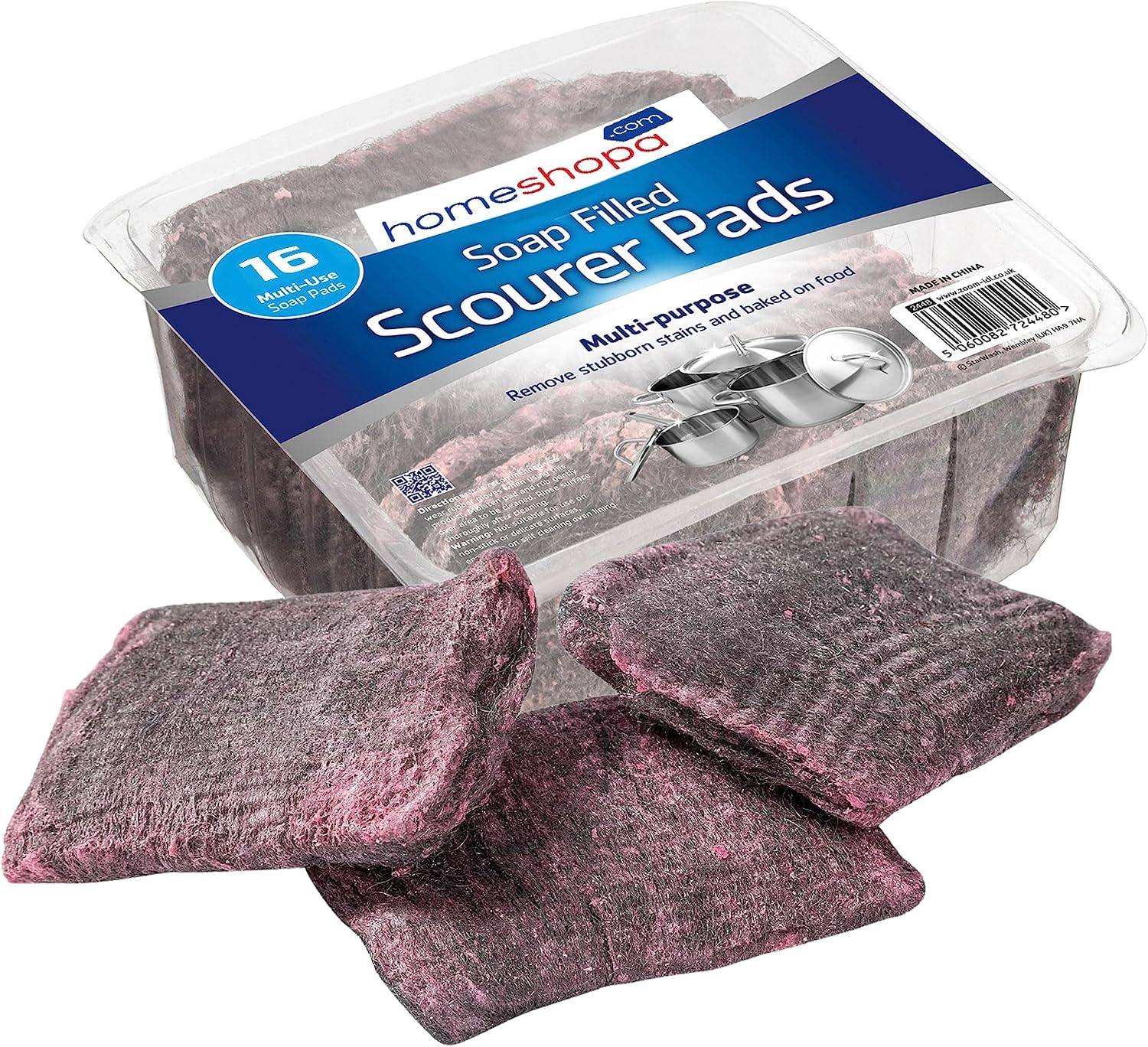 HOMESHOPA Soap Filled Scourer Pads, Pack of 16 Stain and Grease Cutting Scouring Scrubber Pads, Durable and Long Lasting, Steel Wool Cleaning Scrub for Hob Oven Kitchen Sink