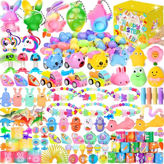 360 Pcs Easter Prefilled Egg Set,120 Plastic Eggs with 240 Mini Toys & Stickers Easter Hunt Basket Stuffers, Party Favors for Kids Classroom Prize Supplies,Gift for Girls and Boys