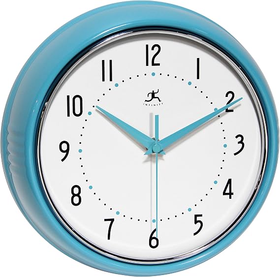 Infinity Instruments 10940-TQSE Turquoise Retro 9-1/2-Inch Metal Wall Clock