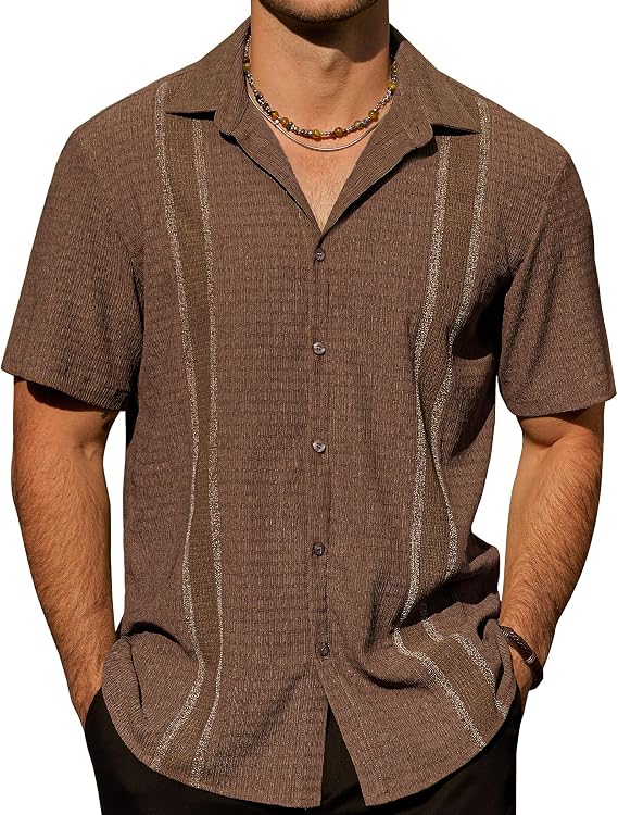 Mens Short Sleeve Button Down Shirts Casual Summer Hawaiian Shirt | Lightweight, Textured, Breathable,Hawaii, Beach, Tropical, Vacation, Travel, Resort Wear, Vintage, Holiday, Cruise, Stylish