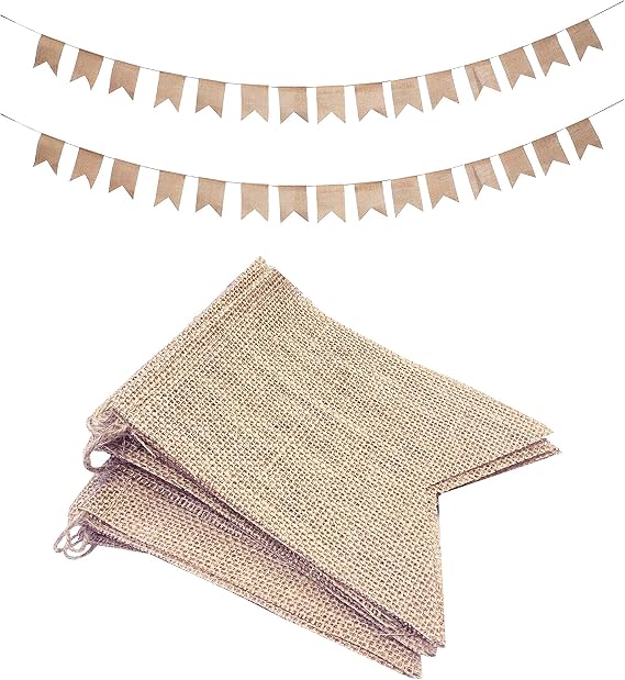 Mandala Crafts Fishtail Plain Burlap Garland Pennant Burlap Banners Flags -Custom Blank Banner Burlap Buntting for Celebration Wedding Baby Shower