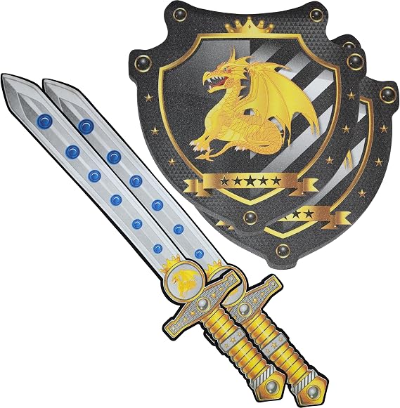 Adventure Awaits! Foam Sword and Shield Set for Kids Bundle | 2 Pack | Plastic Center Reinforced | Knight Style