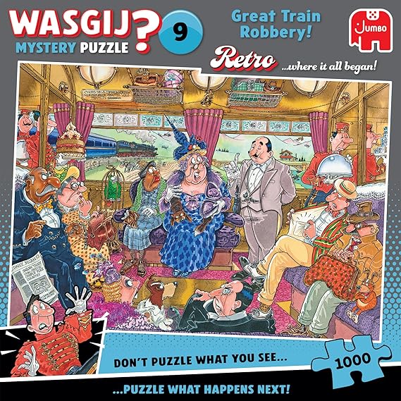 Wasgij Retro Mystery 9 - The Great Train Robbery - 1000 Piece Adults Puzzle | Challenging, Brainteasing, Funny 1000 Pc Adult Puzzle - Large FSC Certified Jigsaw - Birthday & Christmas Gift - 68 x 49 cm